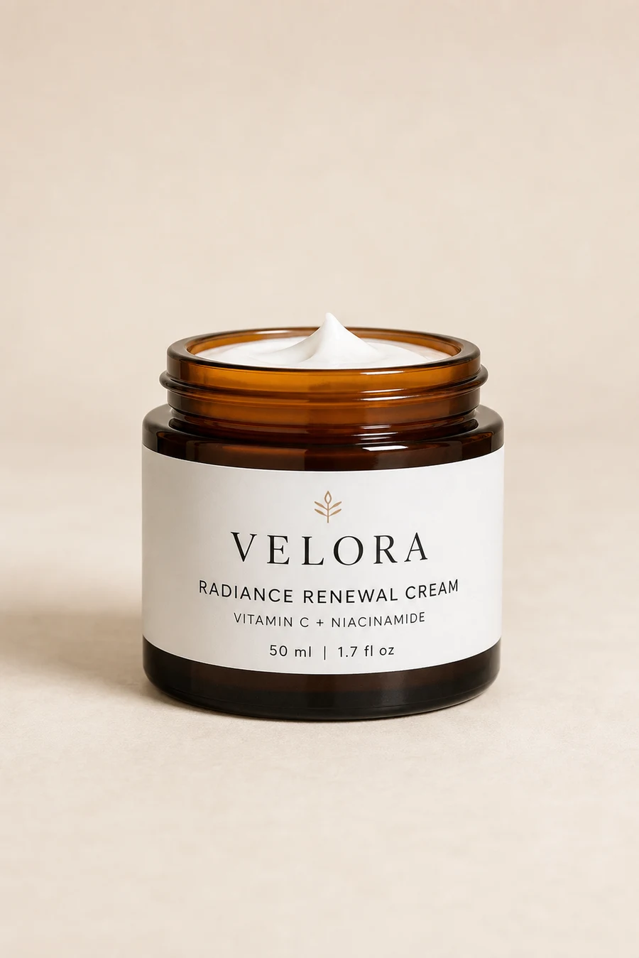 Velora cream jar with neutral clean color grade