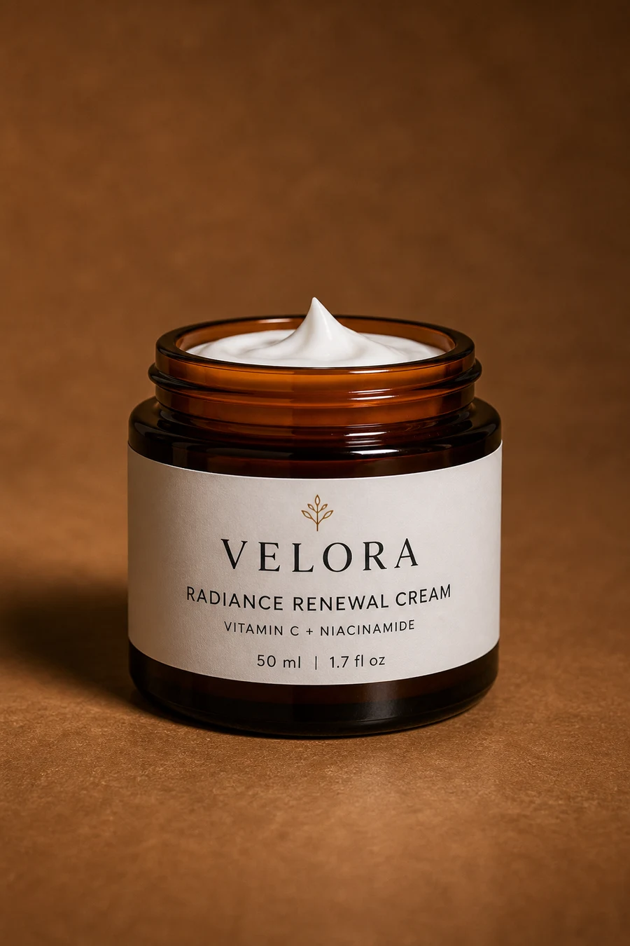Velora cream jar with rich bronze color grade